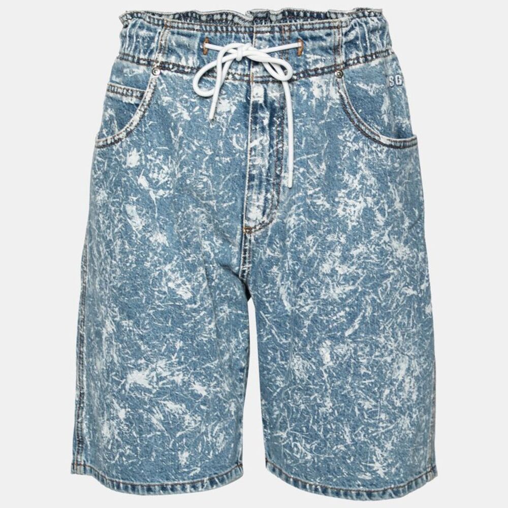 Msgm Blue Denim Acid Wash Drawstring Shorts M